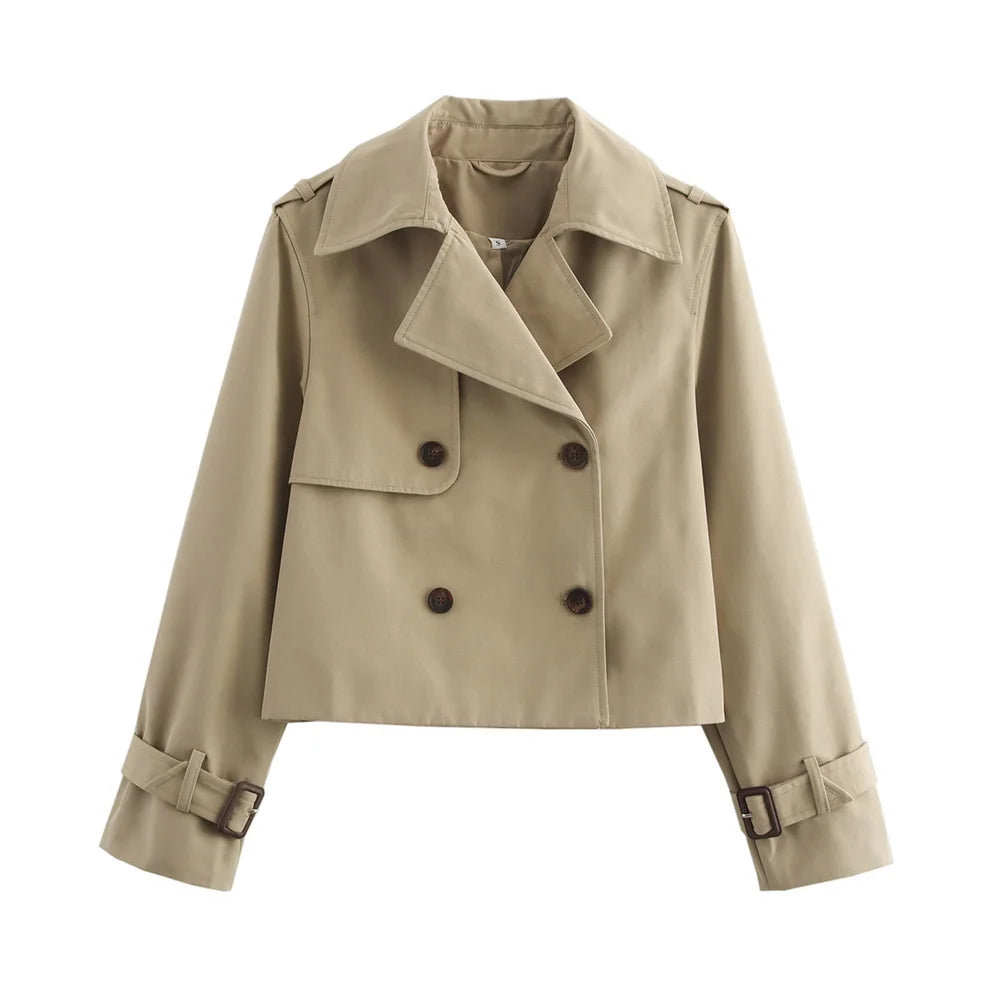 Veste Courte Femme Double Boutonnage - Manteau Chic Streetwear Vintage