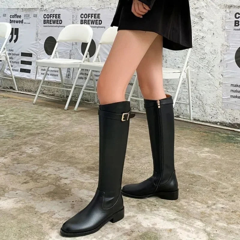 Noir élégant avec talons bas chaussures pour femme longue marron femmes bottes hiver genou haut arbre élégant dernier prix Goth