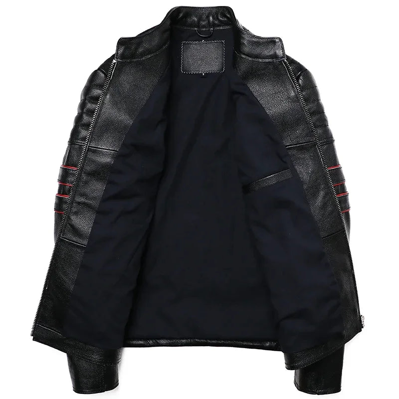 Veste Cuir Véritable Homme 2025 - Broderie Crâne Mode Peau Vache Moto Mince S-6XL