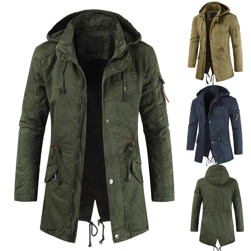 Parka Capuche Homme Tactique Militaire - Coupe-Vent Polaire Bombardier Cargo Multi-Poches Hiver