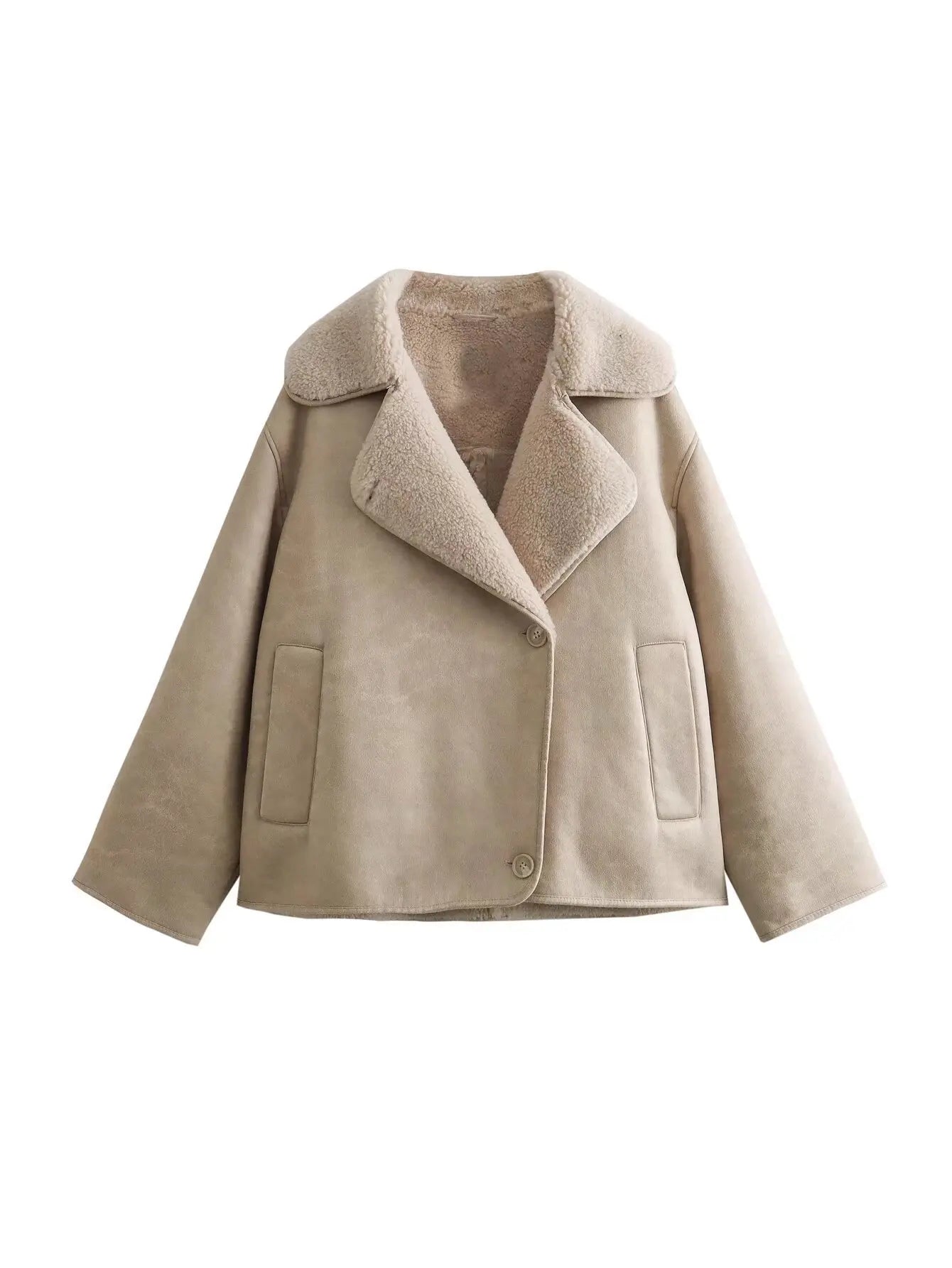 Veste Femme Peluche Synthétique Laine - Manteau Chaud Automne Hiver