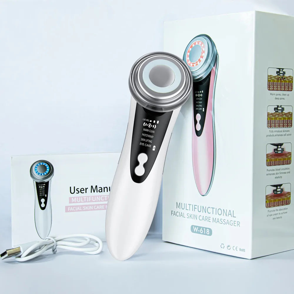 Masseur Facial EMS Thérapie LED - Vibration Ionique Raffermissement Anti-Rides