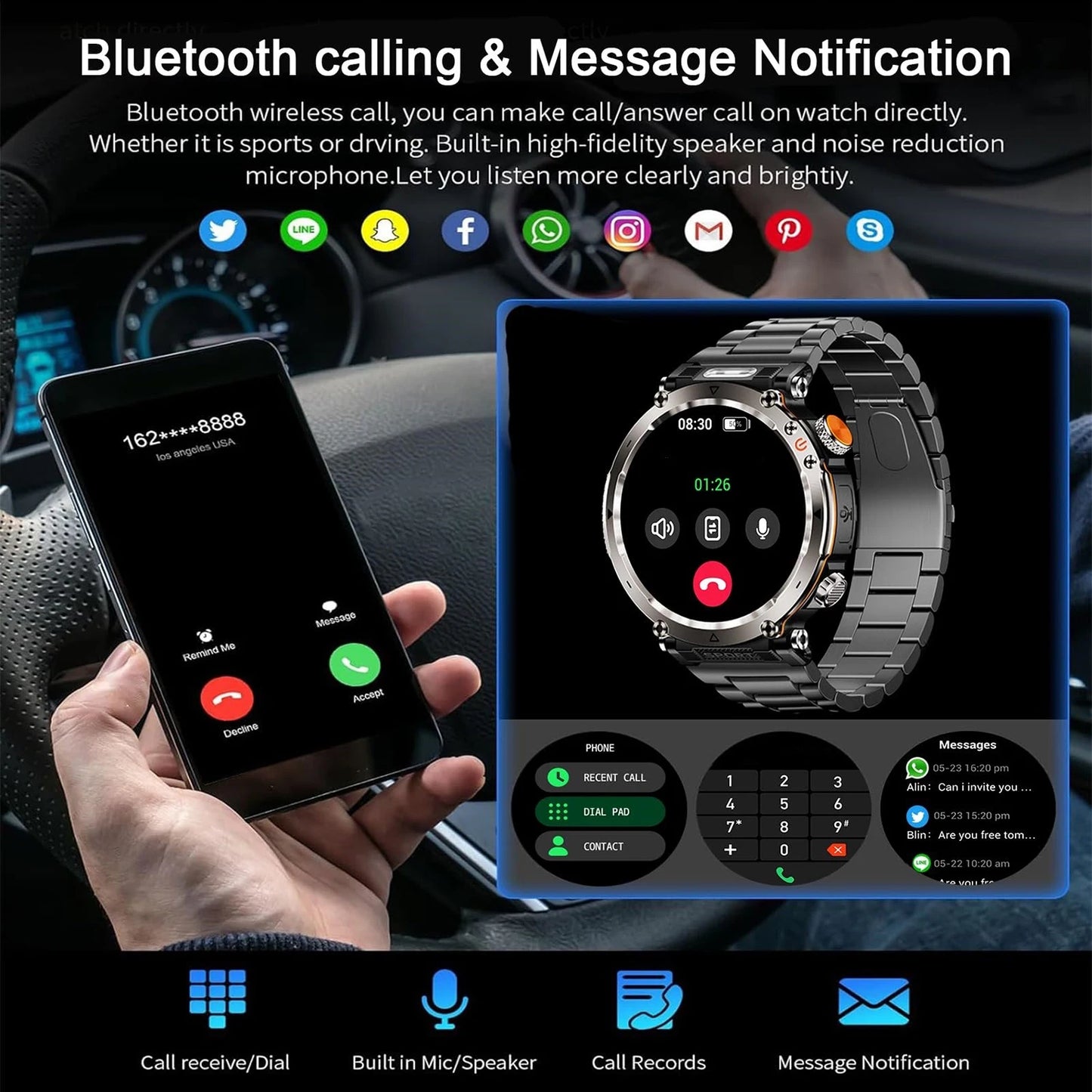 Montre Intelligente Outdoor 5ATM - Écran 1.9" Lampe LED Boussole Étanche