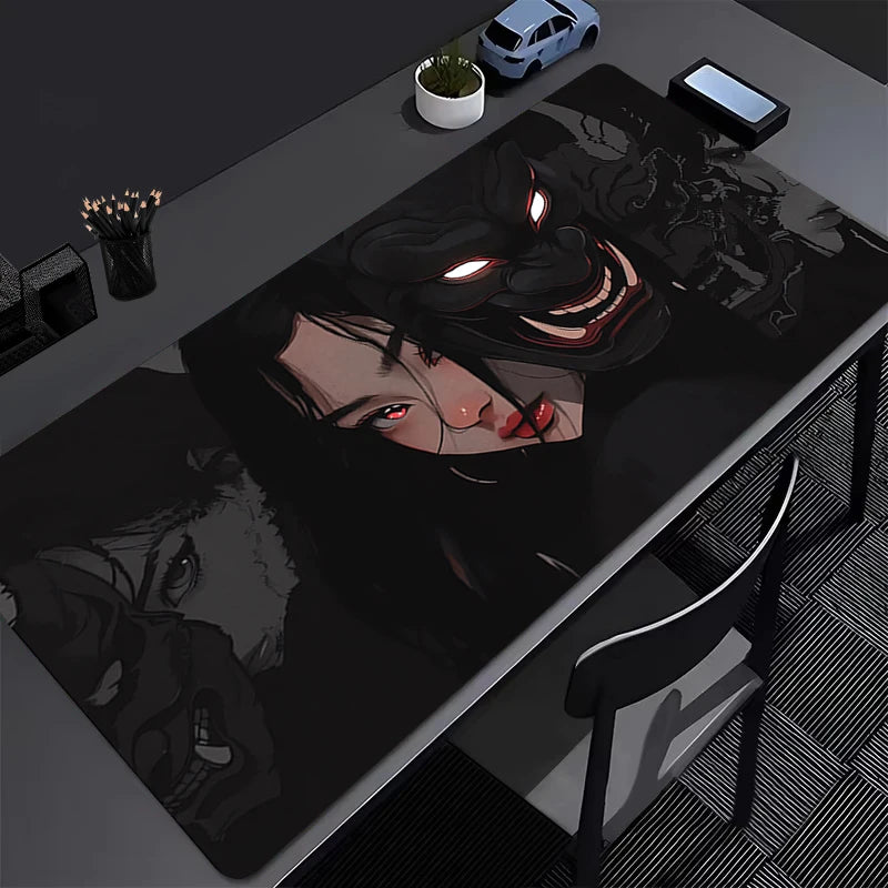 Tapis de Souris Gaming XXL Anime Dark Girl - Bureau Gamer 800x300mm Noir Blanc