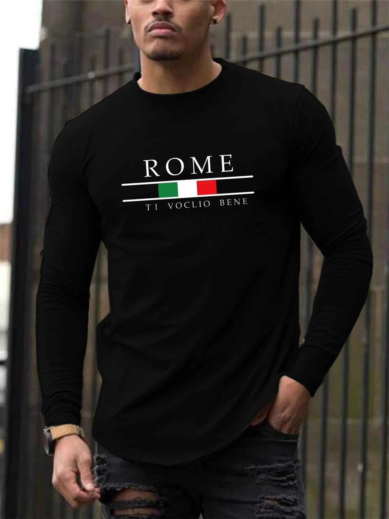 T-Shirt Homme ROME Manches Longues - 100% Coton Col Rond Ample Grande Taille