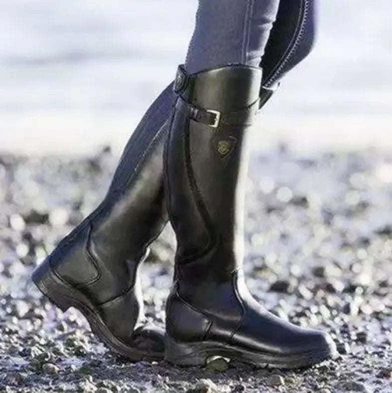 Bottes en daim pour femme, chaussures à la mode occidentale, à talons hauts, carrés, longs et confortables, hiver