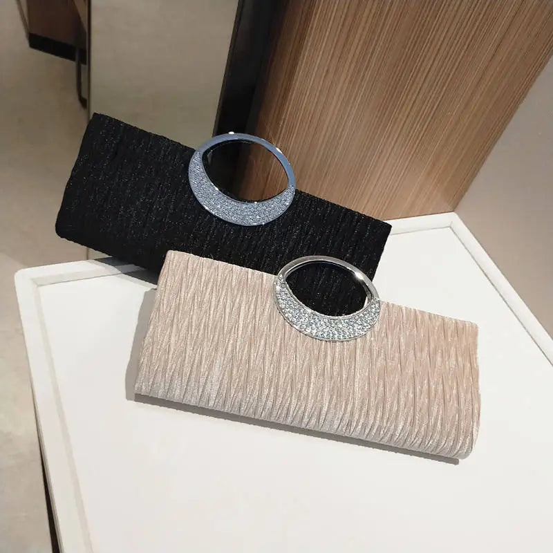 Sac de Soirée Cristal - Pochette Mariage Plissée Épaule