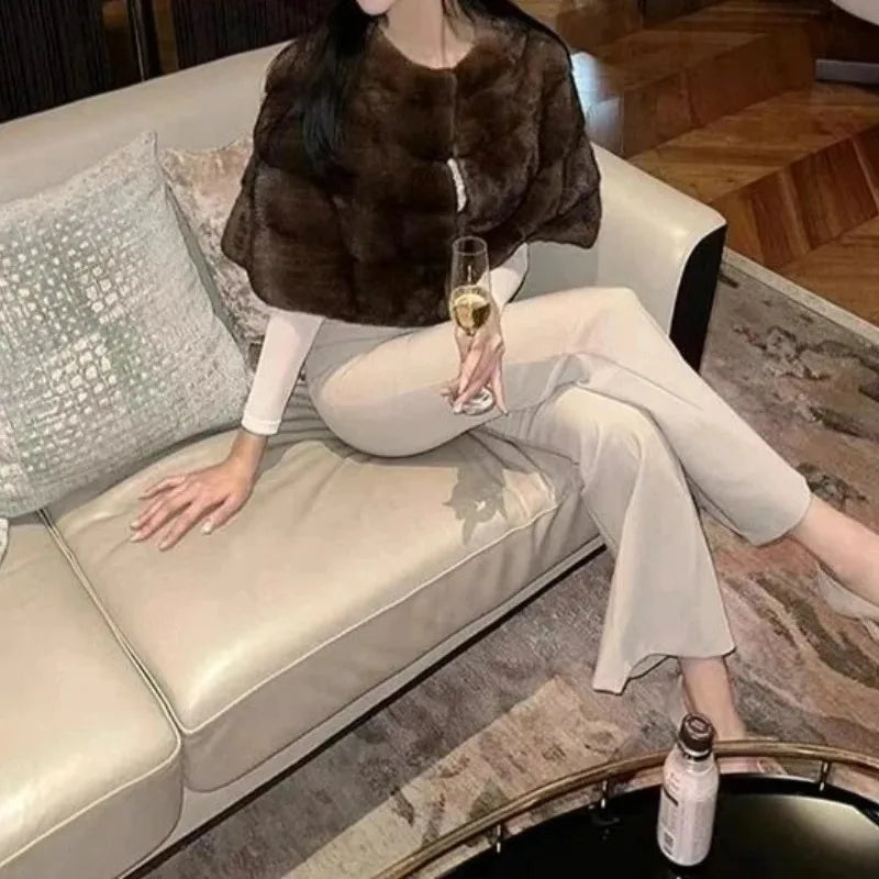 Manteau Femme Fourrure Court Automne Hiver - Châle Blouson Polyvalent