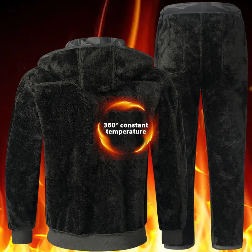 Ensemble 2 Pièces Homme Hiver - Veste Pantalon Doublure Peluche Coupe-Vent Escalade Ski