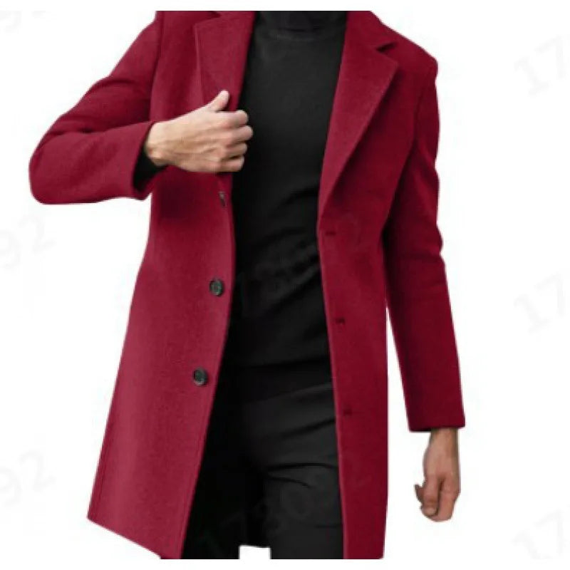Manteau Laine Simple Boutonnage Homme - Coupe-Vent Ajusté Élégant Britannique Printemps Automne
