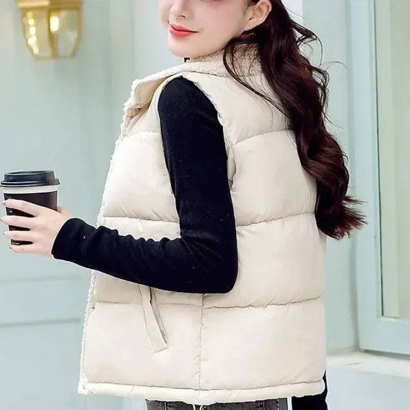 Gilet Femme Coton Rembourré Demi-Court - Style Coréen Élégant Travail