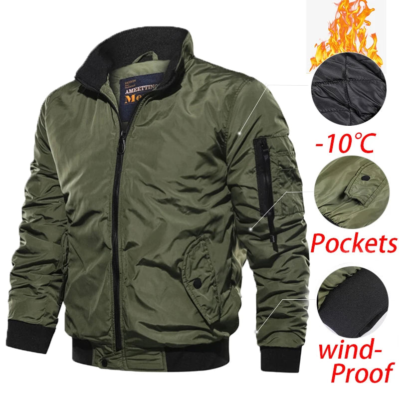 Veste Bomber Militaire Homme - Coupe-Vent Armée Outdoor Casual Grande Taille Automne Hiver