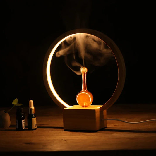 Premium Essential Oil Diffuser - Wooden Base Glass LED Nebulizer