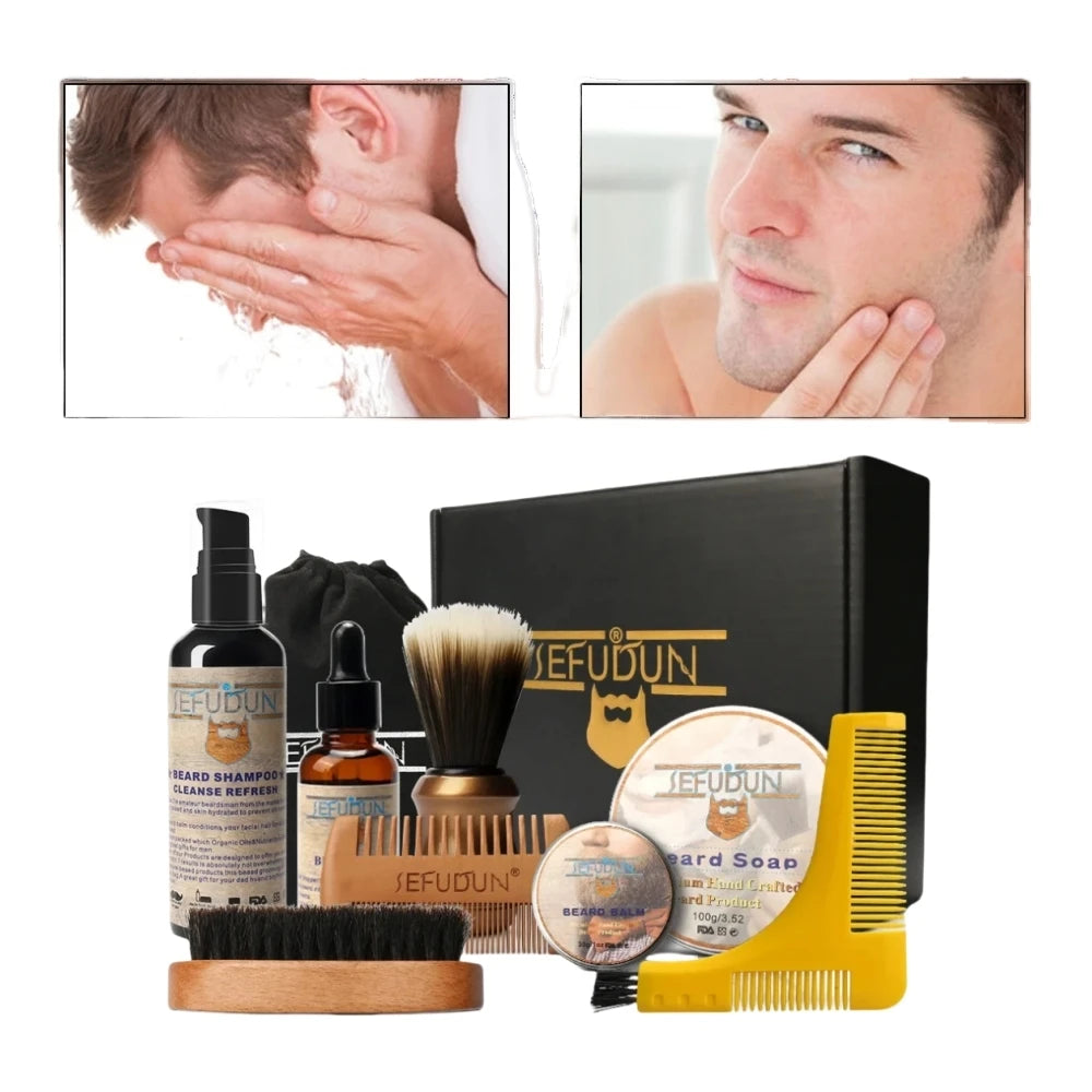 Kit Soins Barbe 7/9 Pièces Homme - Baume Huile Toilettage Moustache