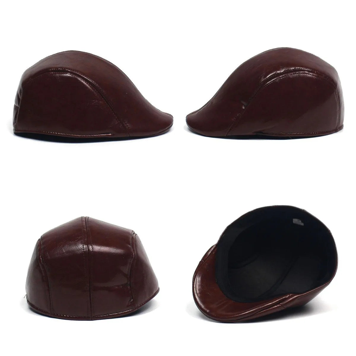 Béret PU Homme Automne-Hiver - Style Décontracté Cuir Brillant Visière