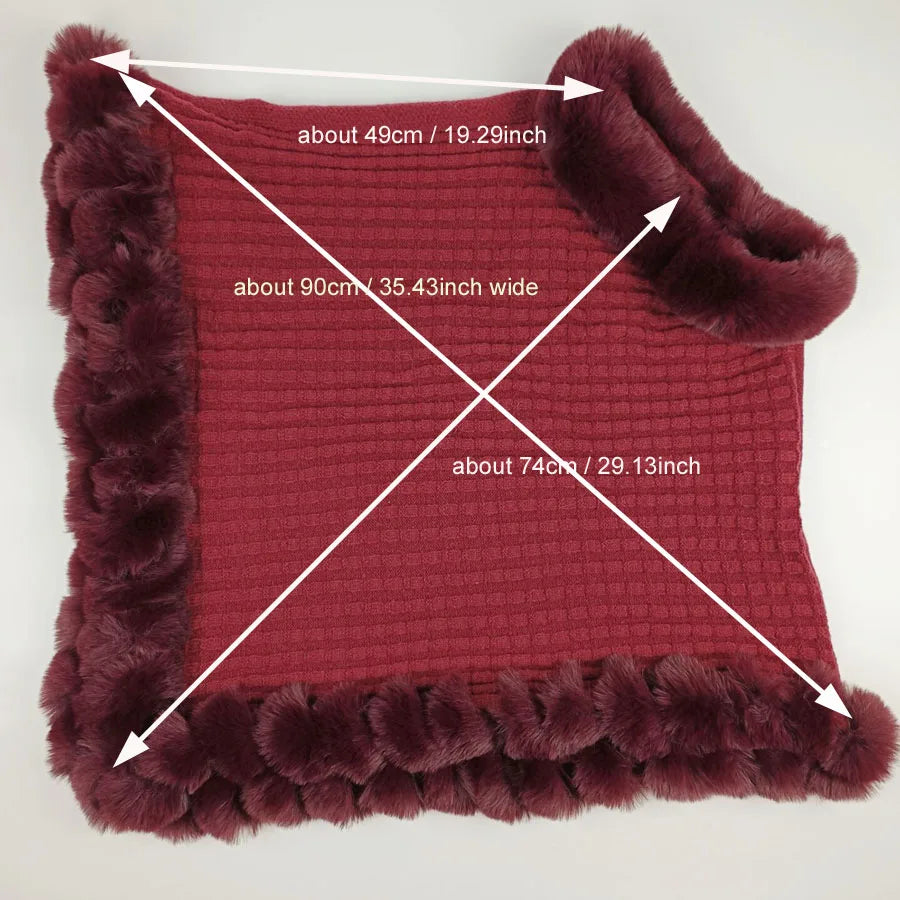 Cape Poncho Fausse Fourrure Femme - Pull Plaid Rayures Tricot Automne Hiver