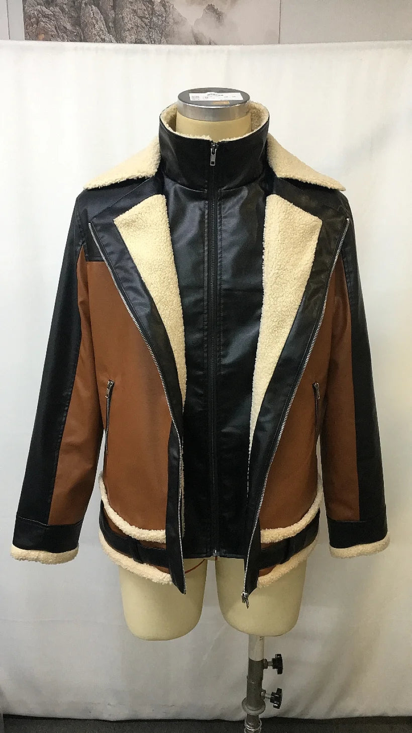 Manteau Cuir Homme Motard Vintage 2025 - Veste Hiver Fausse Fourrure