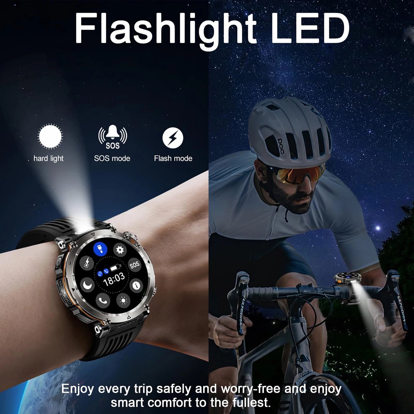 Montre Intelligente Outdoor 5ATM - Écran 1.9" Lampe LED Boussole Étanche