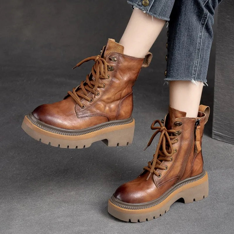 Bottes JOHNMOB Cuir Véritable Vintage - Fermeture Éclair Semelle Optique Hiver 2025