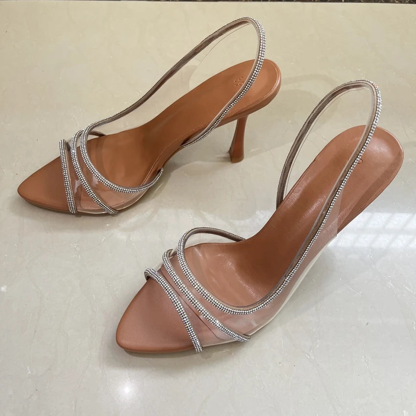 Sandales Transparentes Talons Hauts Femme - Strass Slingback Sexy Été