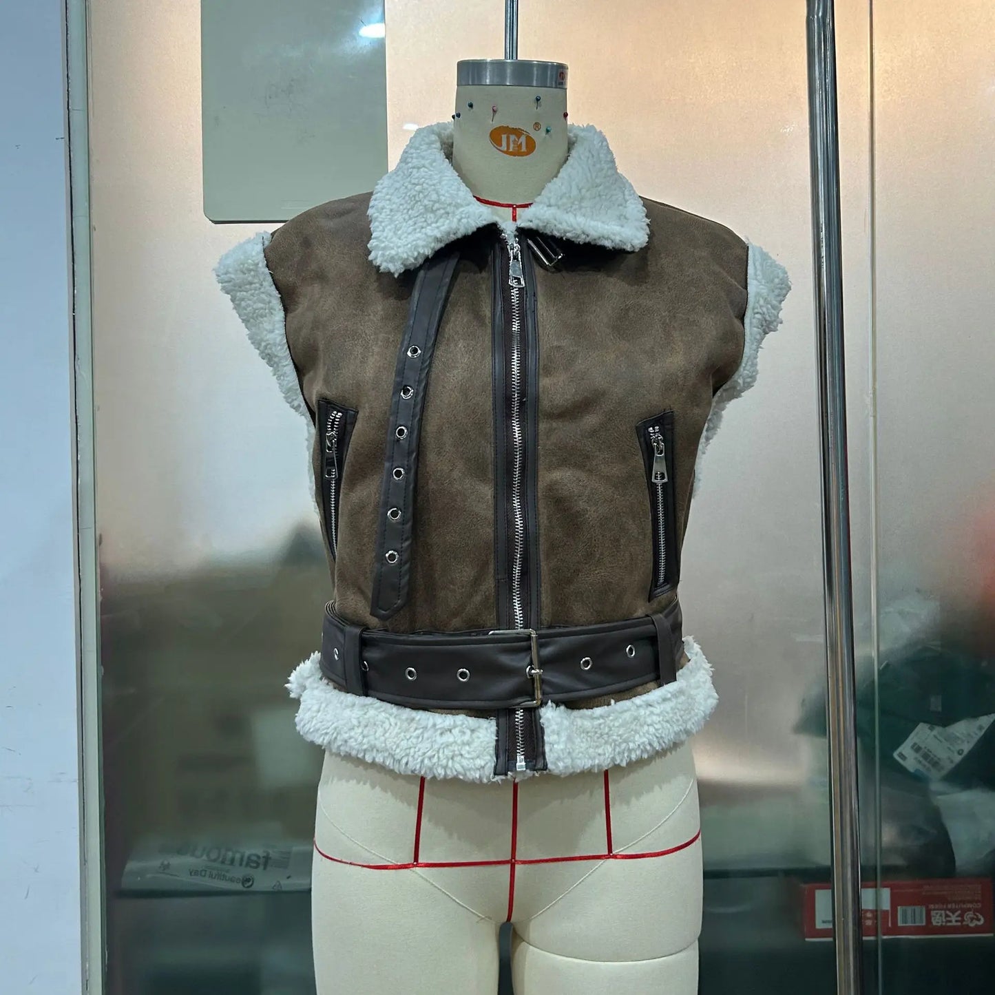 Gilet Femme Fausse Fourrure Col Rabattu - Veste Courte Poche Automne Hiver