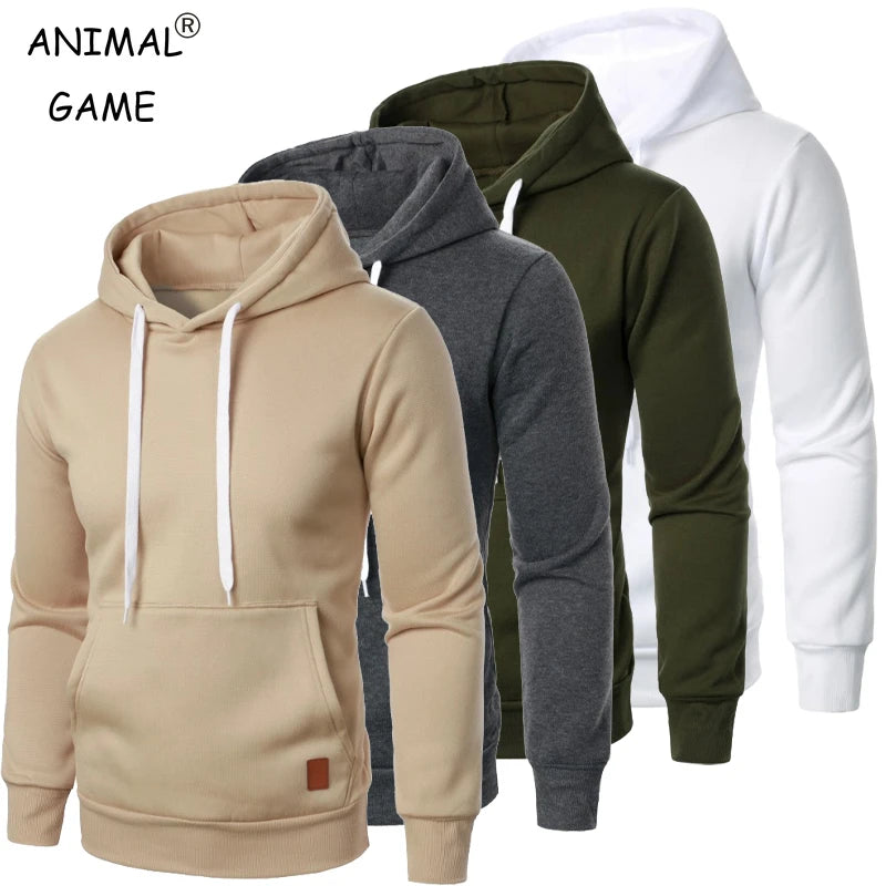 Sweat à Capuche Homme Streetwear - Pull Léger Couleur Unie Manches Longues Décontracté