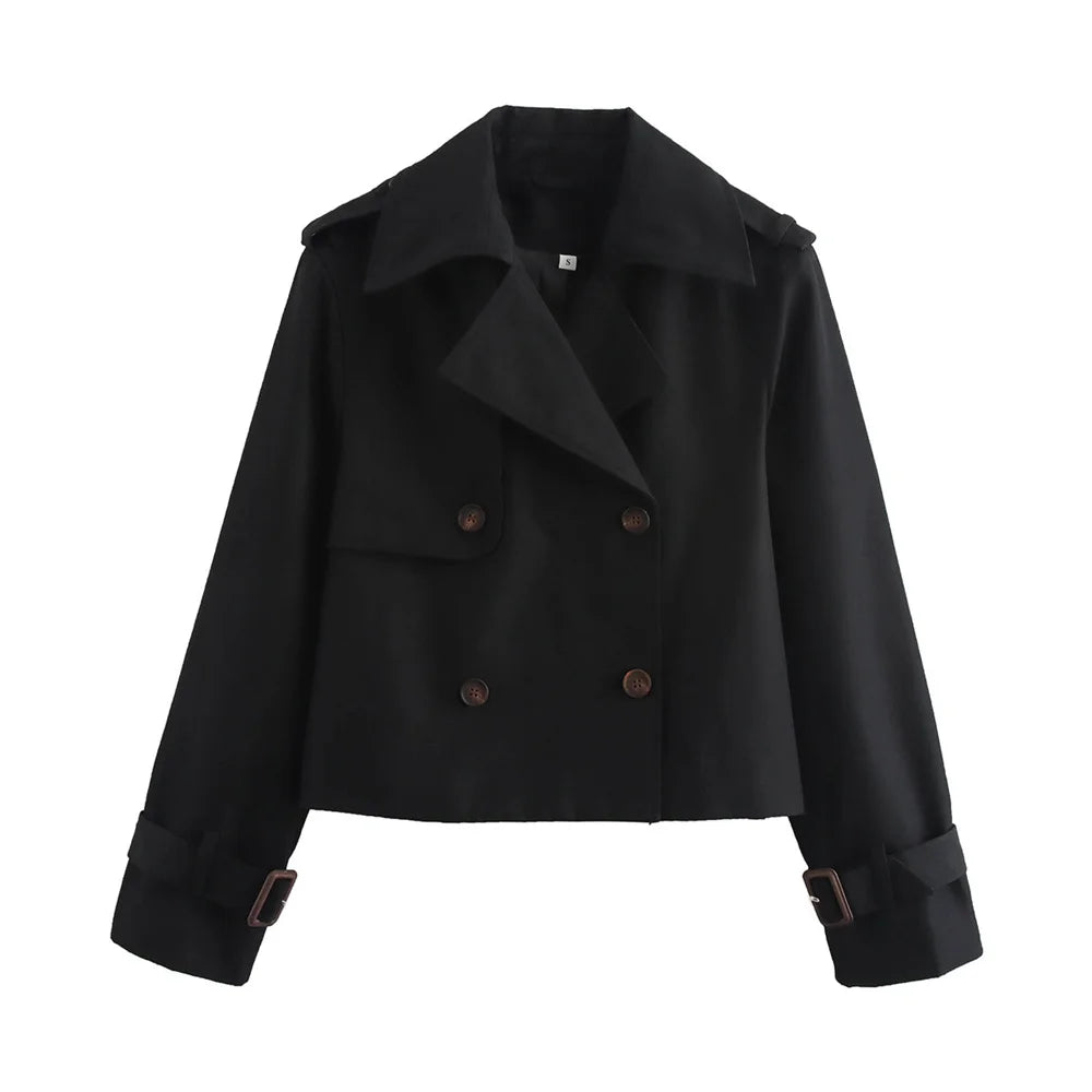 Veste Courte Femme Double Boutonnage - Manteau Chic Streetwear Vintage