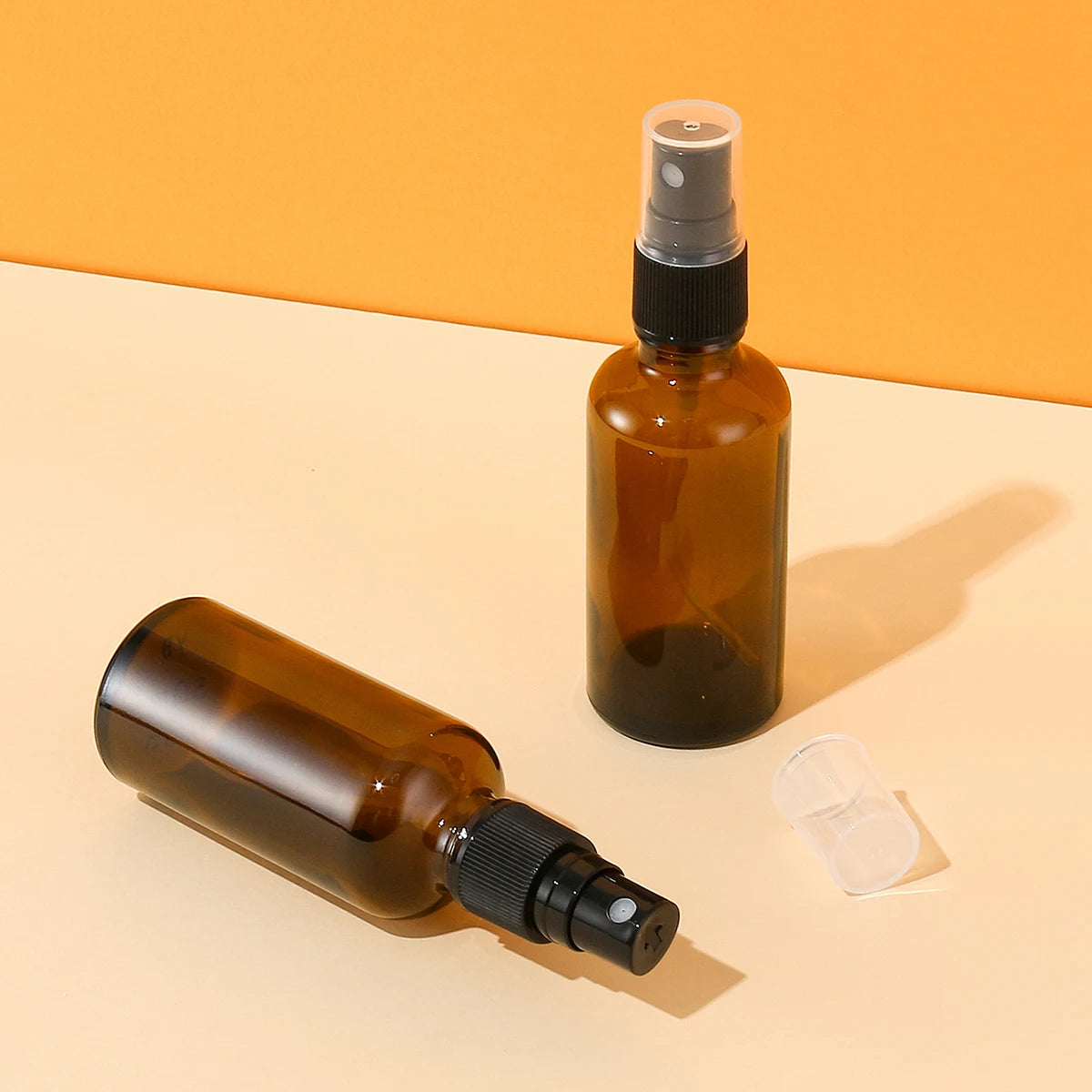 Set of 2 Amber Glass Spray Bottles 50ml - Essential Oils Perfume DIY