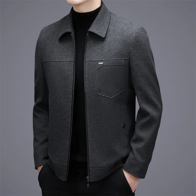 Veste Laine Homme Courte Automne Hiver - Manteau Chaud Revers Élégant