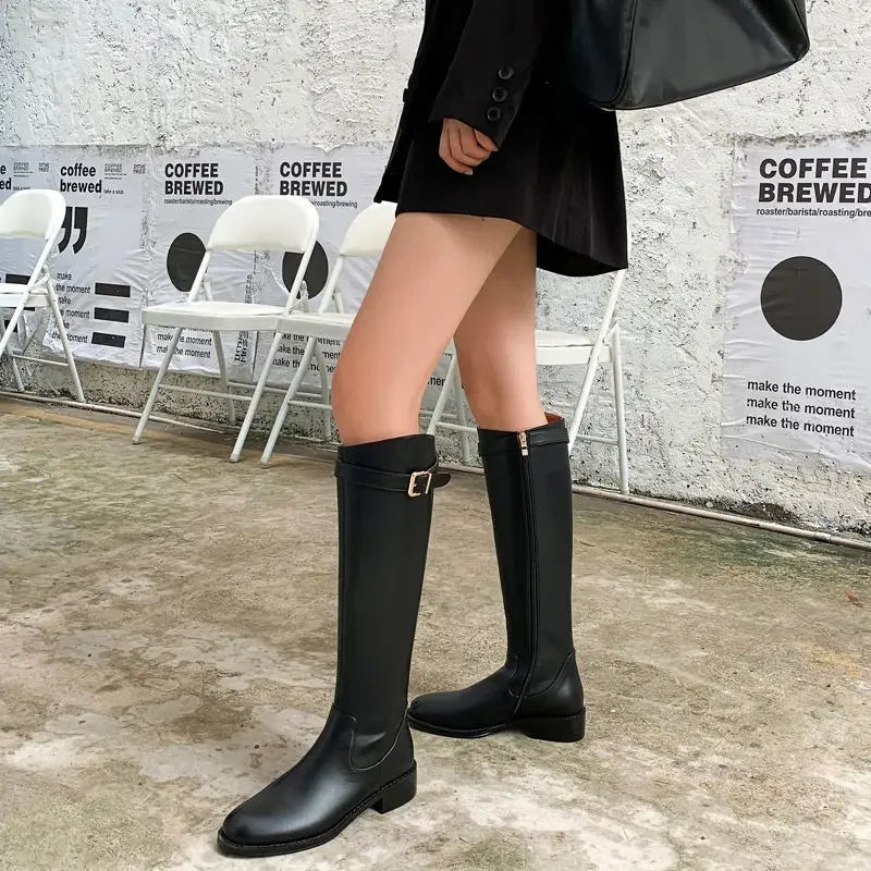 Noir élégant avec talons bas chaussures pour femme longue marron femmes bottes hiver genou haut arbre élégant dernier prix Goth