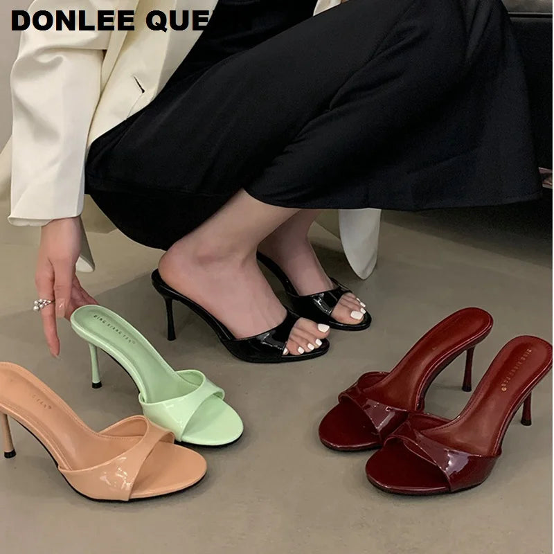 Sandales Mules Cuir Verni Talons Fins - Escarpins Ouverts Mode Femme 2025
