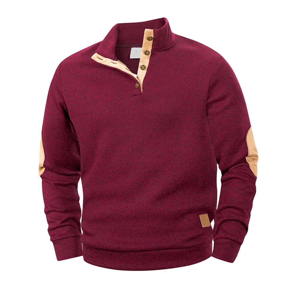 Pull Polo Henley Homme Col Montant Boutonné - Manches Longues Sport Printemps Automne