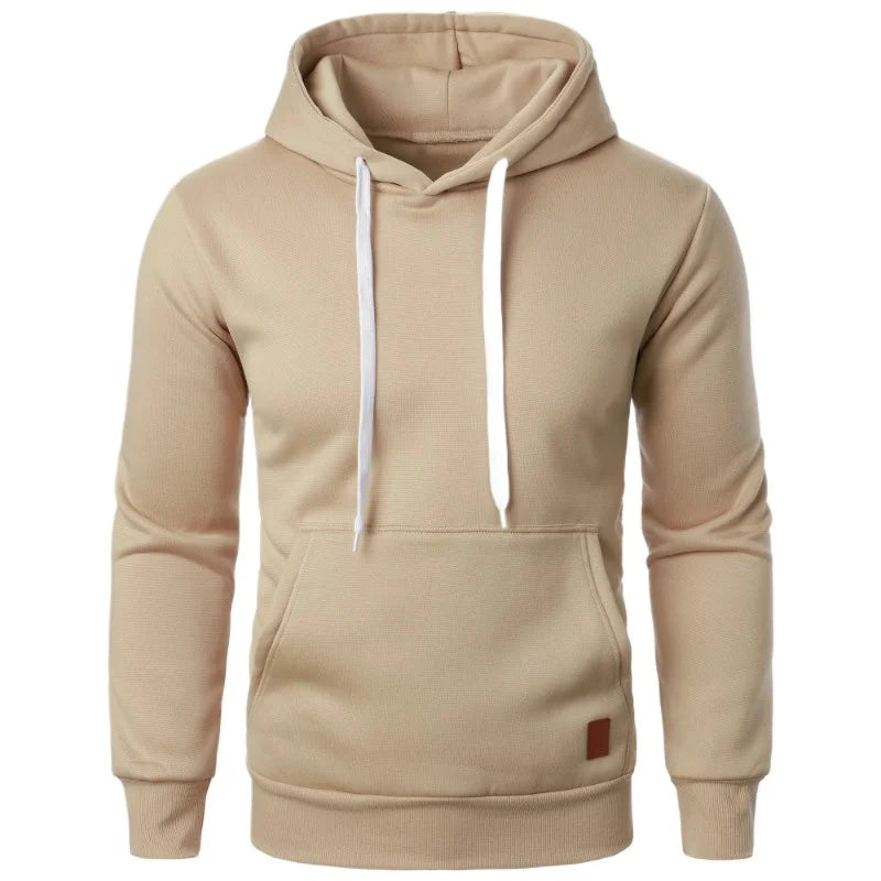 Sweat à Capuche Homme Streetwear - Pull Léger Couleur Unie Manches Longues Décontracté