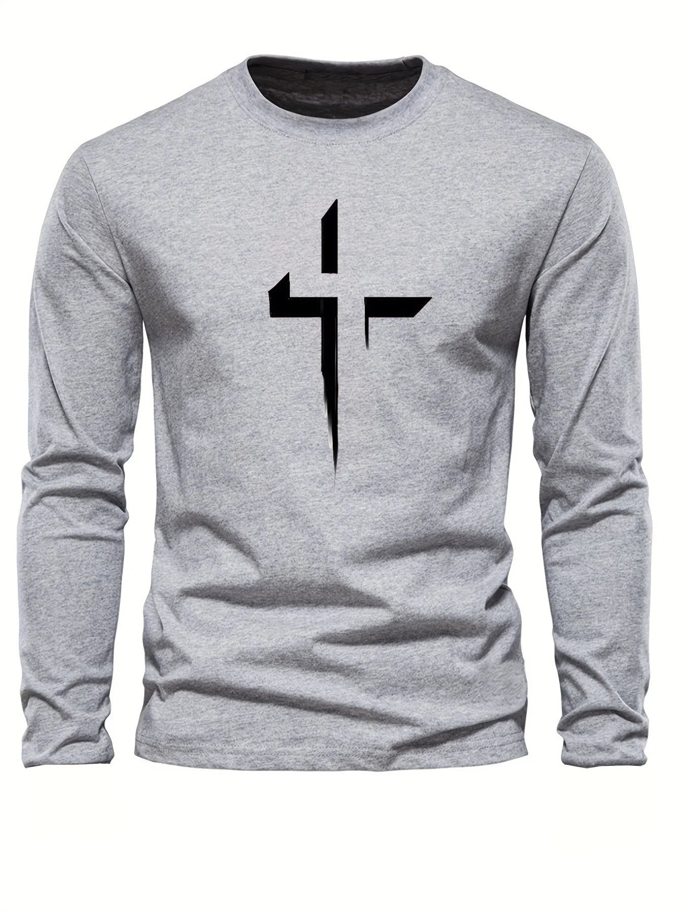 T-Shirt Manches Longues Homme 100% Coton - Col Rond Ample Imprimé Croisé Sport Décontracté