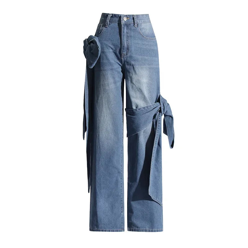 Jean Femme Y2K Streetwear Nœud - Jambe Large Élégant