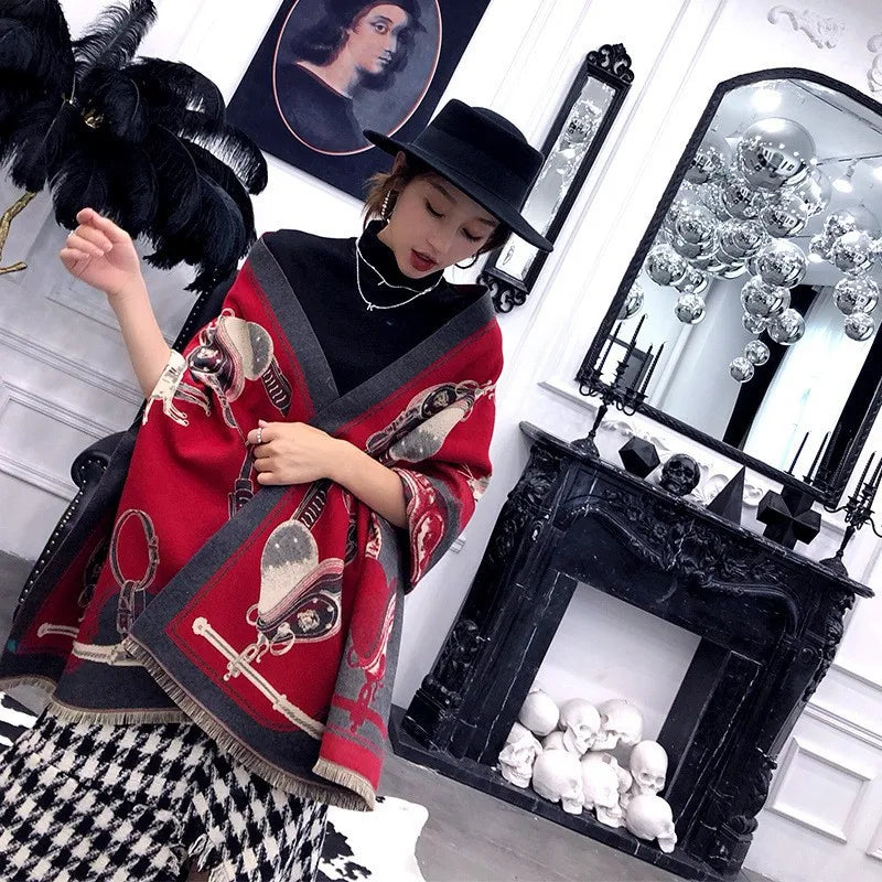 Écharpe Cachemire Femme Motif Cheval - Châle Luxe Cadeau