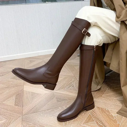 Noir élégant avec talons bas chaussures pour femme longue marron femmes bottes hiver genou haut arbre élégant dernier prix Goth
