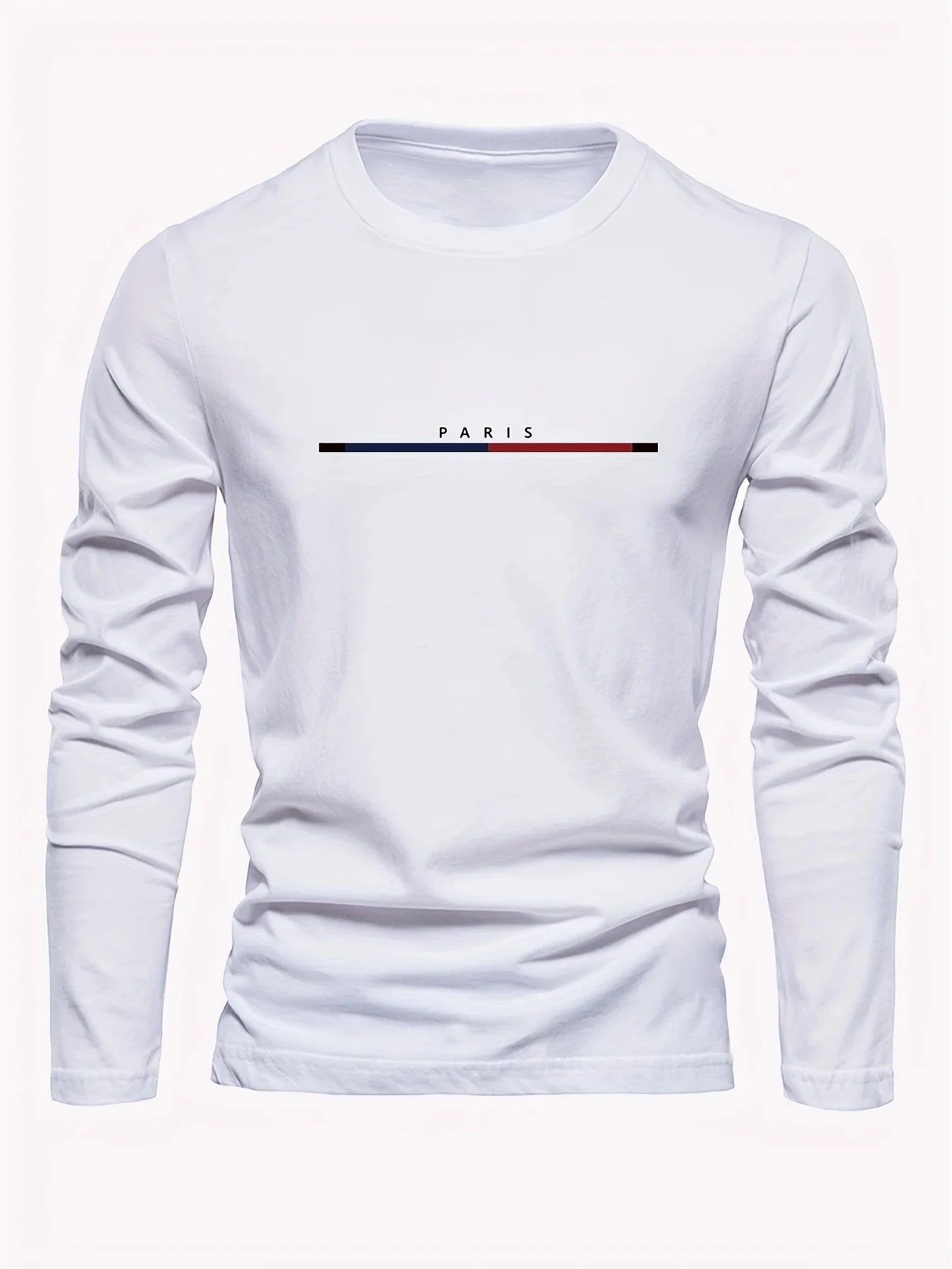 T-Shirt Manches Longues Homme 100% Coton - Col Rond Ample Imprimé Paris Grande Taille