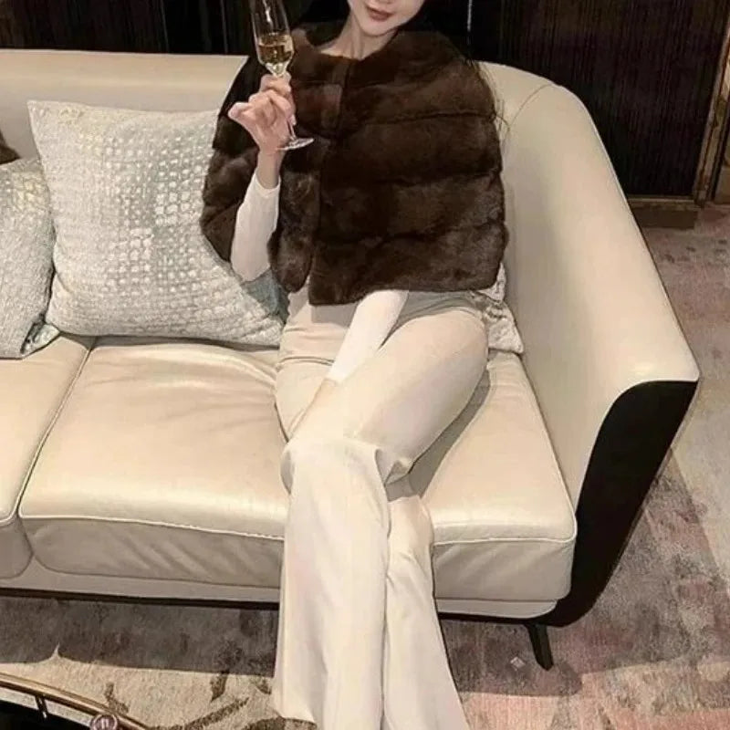 Manteau Femme Fourrure Court Automne Hiver - Châle Blouson Polyvalent