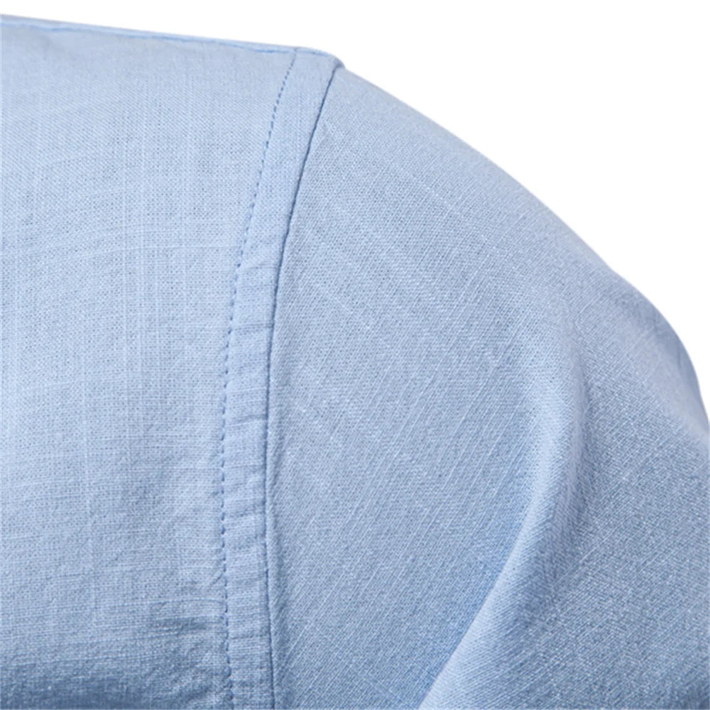 Chemise Homme 100% Coton AIOPESON - Couleur Unie Manches Longues Col Stand Décontracté Qualité