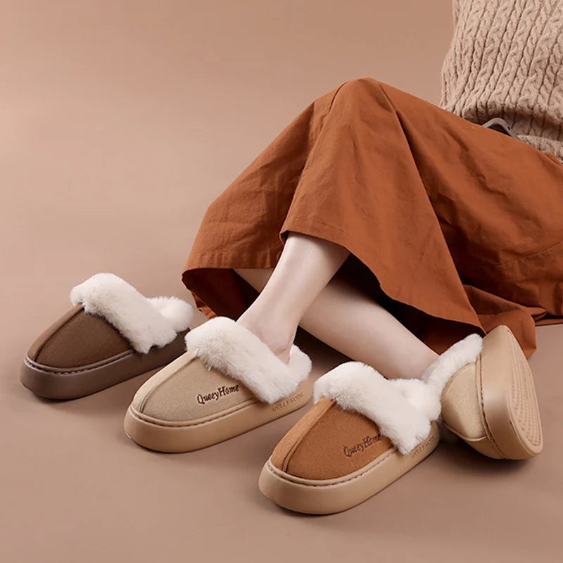 Pantoufles Femme Hiver Fourrure - Chaussons Chauds Confort Intérieur Sans Lacet