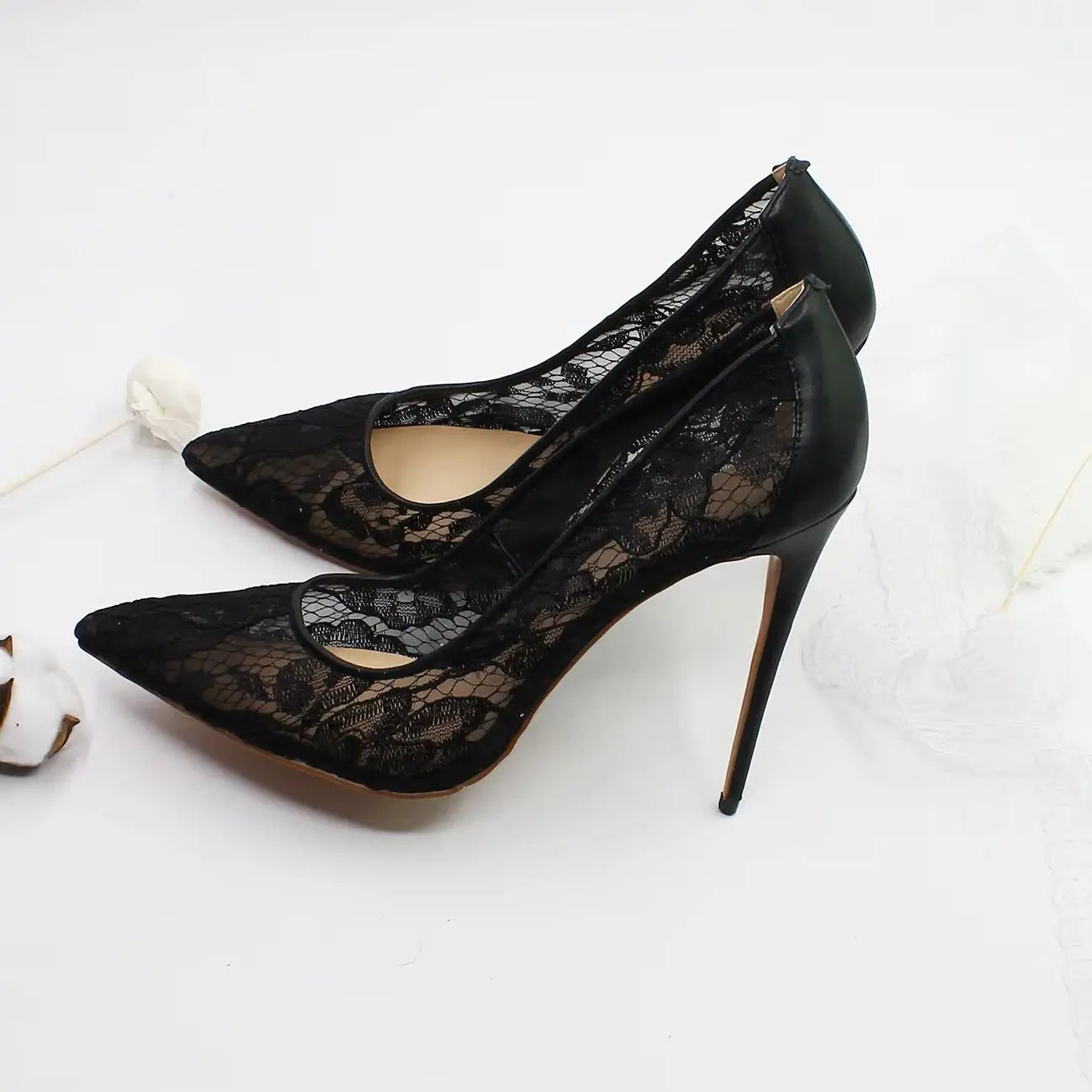 Escarpins Maille Dentelle Semelle Rouge - Talons Hauts Fins Banquet Grande Taille