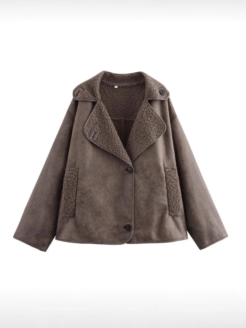 Veste Femme Peluche Synthétique Laine - Manteau Chaud Automne Hiver