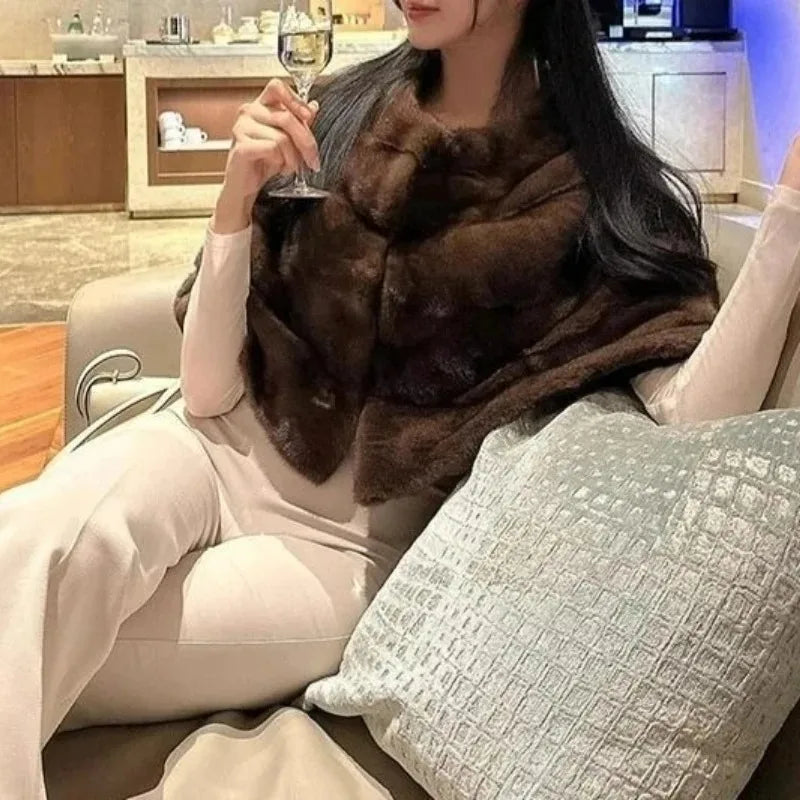 Manteau Femme Fourrure Court Automne Hiver - Châle Blouson Polyvalent