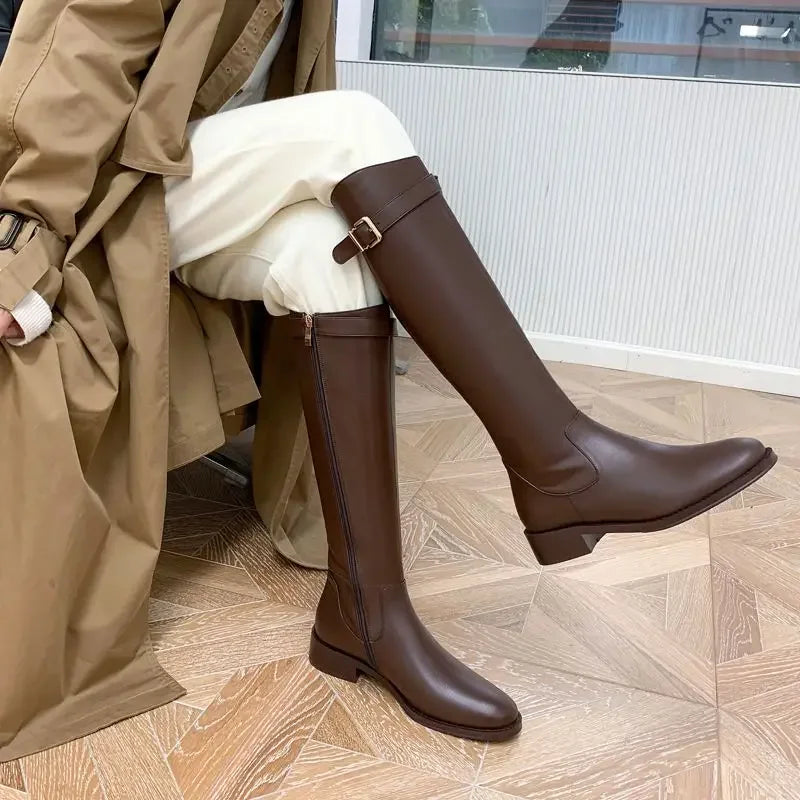 Noir élégant avec talons bas chaussures pour femme longue marron femmes bottes hiver genou haut arbre élégant dernier prix Goth