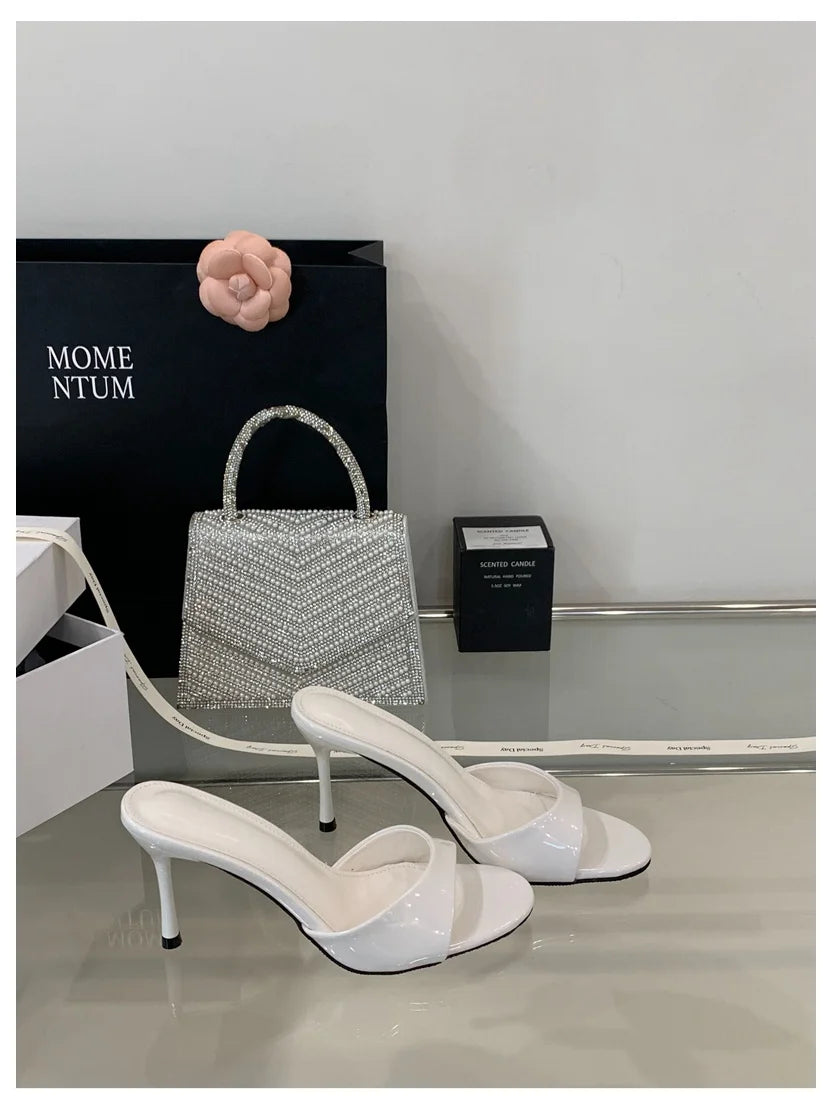 Sandales Mules Cuir Verni Talons Fins - Escarpins Ouverts Mode Femme 2025