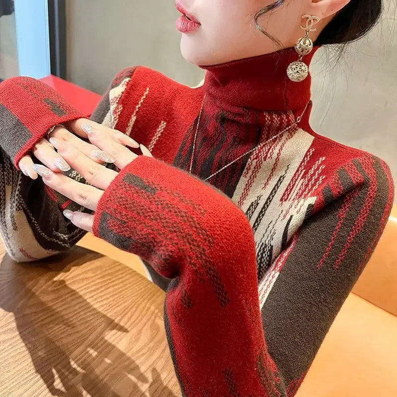 Pull Col Haut Femme - Style Occidental Tricoté Élégant