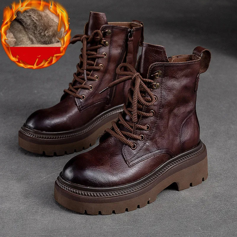 Bottes JOHNMOB Cuir Véritable Vintage - Fermeture Éclair Semelle Optique Hiver 2025