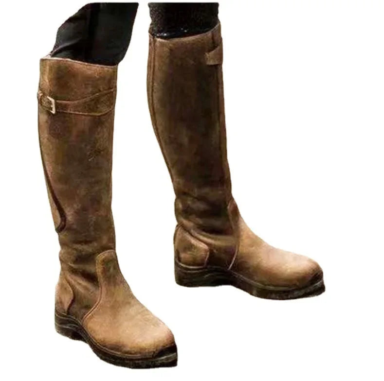 Bottes en daim pour femme, chaussures à la mode occidentale, à talons hauts, carrés, longs et confortables, hiver