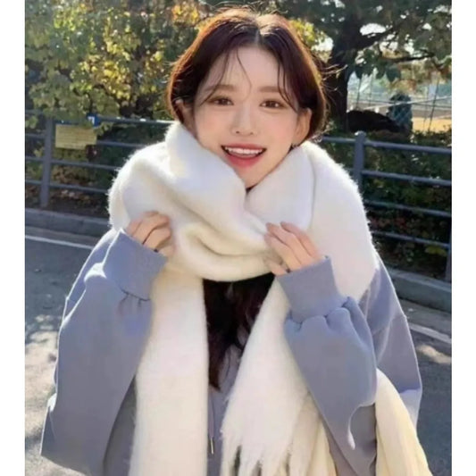 Écharpe Hiver Femme Épaisse - Grand Châle Pompons Doux